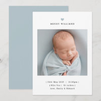 Minimalistische blaue Herz-Jungen-Geburtsankündigu