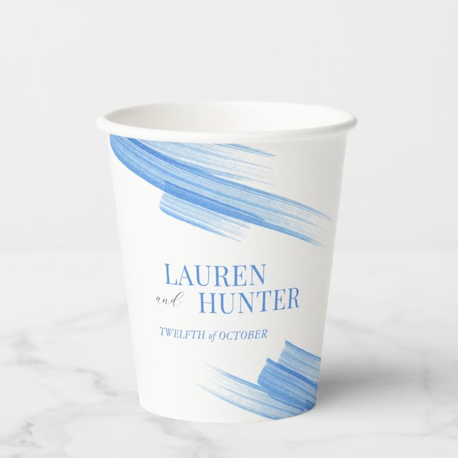 Minimalistische blaue Hochzeit mit Sand Pappbecher (Vorderseite)