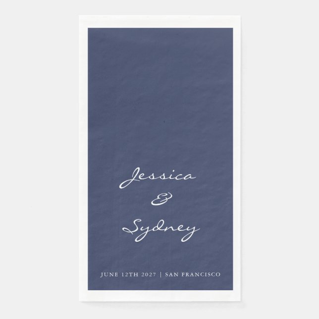 Minimalistische blaue Hochzeit Serviette (Vorderseite)