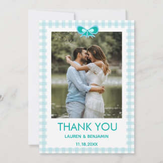Minimalistische blaue Hochzeitsfoto-Dankeskarten Einladung
