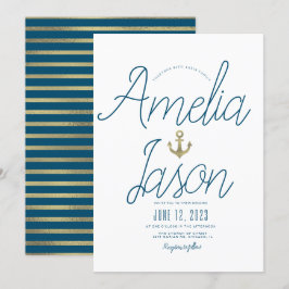 Minimalistische blaue Imitate Foil Script Nautical Einladung