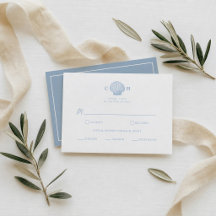 Minimalistische blaue Küstenhochzeits-RSVP