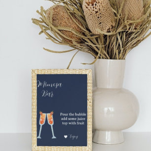 Minimalistische Blaue Marine Brautparty mimosa Bar Poster