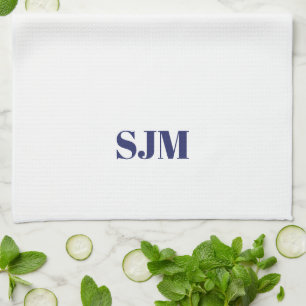 Minimalistische blaue Monogramm Geschirrtuch