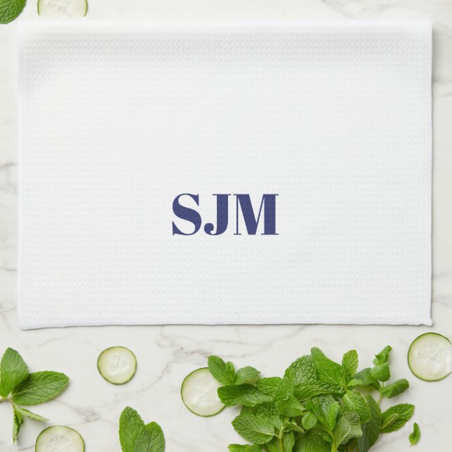 Minimalistische blaue Monogramm Geschirrtuch (Gefaltet)