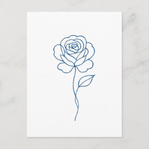 Minimalistische Blaue Rose Linienkunst  Postkarte