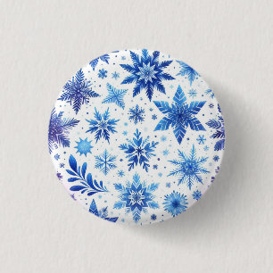 Minimalistische blaue Schneeflocken-Magnet Button
