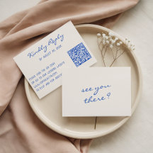 Minimalistische blaue Skript-QR-Code-Hochzeitswebs