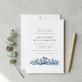 Minimalistische Blaue Tinte Botanische Babyparty i Einladung