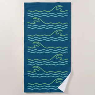 Minimalistische blaue und grüne Wellen schwimmen u Strandtuch