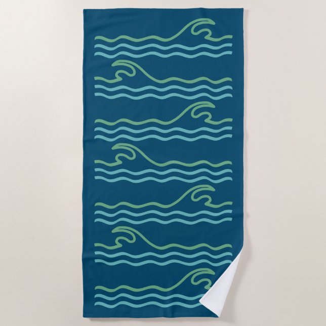 Minimalistische blaue und grüne Wellen schwimmen u Strandtuch (Vorderseite)