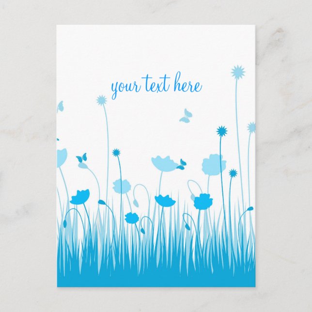 Minimalistische blaue und weiße Poppies: Wiesensch Postkarte (Vorderseite)