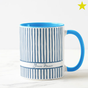 Minimalistische blaue Wasserfarben-Streifen mit in Tasse