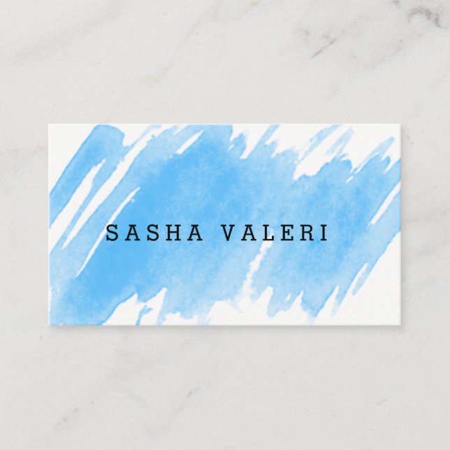 Minimalistische blaue Watercolor-Geschäfts-Karte Visitenkarte (Vorderseite)