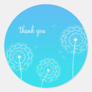 Minimalistische Blaue Weiße Löwenzahn-Blume Danke Runder Aufkleber