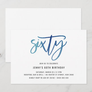 Minimalistische Blaufolie 60. Geburtstag Einladung