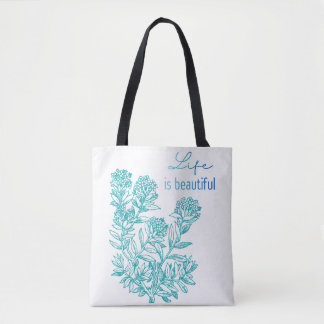 Minimalistische blaugrüne botanische Kunstleinwand Tasche
