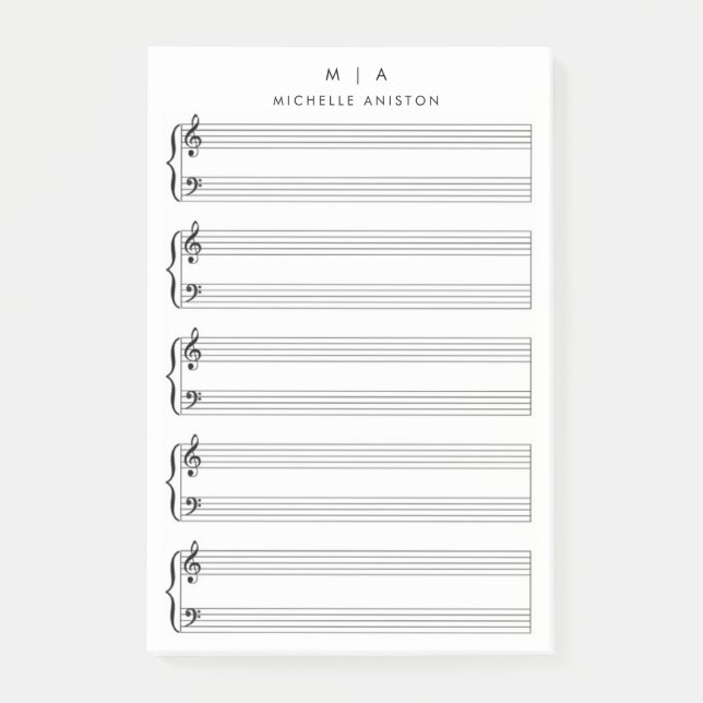 Minimalistische Blindblattmusik Monogram Post-it Klebezettel (Vorderseite)