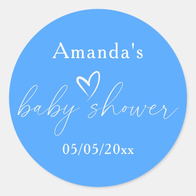 Minimalistische Blue Baby Dusche Runder Aufkleber (Vorderseite)