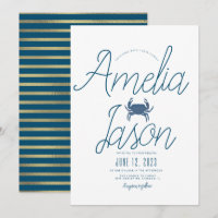Minimalistische Blue Imitate Foil Script Crab Wedd