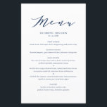 Minimalistische Blue Wedding Menu Card<br><div class="desc">Individuell anpassbare Script-Menükarte mit elegantem Skript,  einfacher Typografie und Streifen Muster. Diese Menükarte ist perfekt für jedes Hochzeitsthema und jede Jahreszeit. Personalisieren Sie diese,  indem Sie Namen,  Datum und Menüdetails hinzufügen.</div>