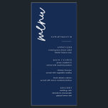 Minimalistische Blue Wedding Menu Cards Menükarte<br><div class="desc">Minimalistische Karten mit Hochzeitmenü | Moderne Speisekarte,  Abendmenü für Hochzeiten,  rustikales Buffet zum Hochzeitsessen und Getränkekarte,  einfache kalligraphische rustikale Hochzeitsmenüs,  rustikales Hochzeitsmenü,  Menü für Hochzeitstische</div>