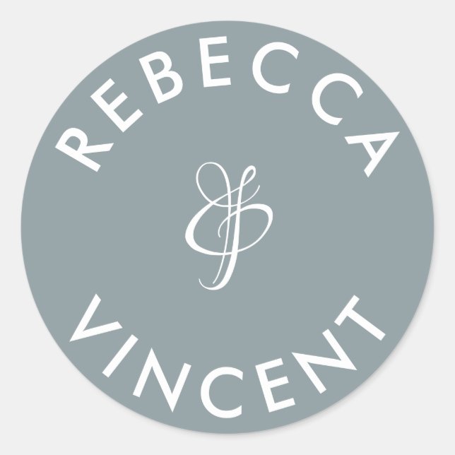 Minimalistische Blue Wedding Personalisierte Namen Runder Aufkleber (Vorderseite)