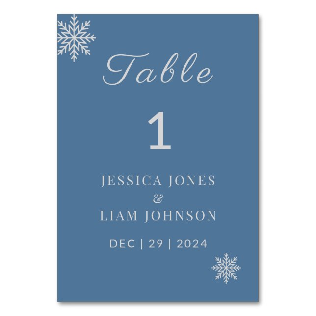 Minimalistische Blue Wedding Tischnummer Cards (Vorderseite)