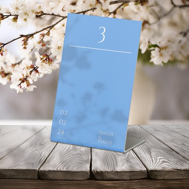 Minimalistische Blue Wedding Tischnummern Sockelschild (Von Creator hochgeladen)
