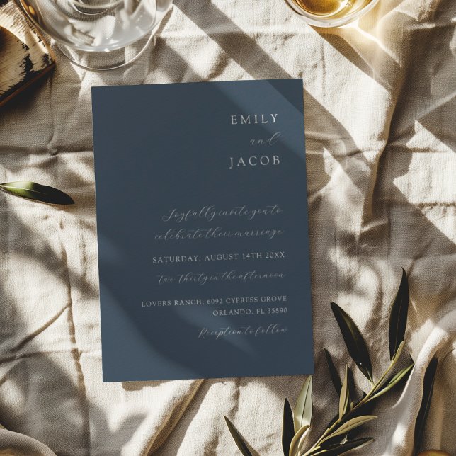 Minimalistische Blue & White Classic Hochzeit Einladung (Von Creator hochgeladen)