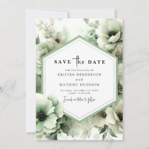 Minimalistische Blume Grüne Hochzeit der Wasserfar Save The Date