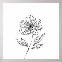 Minimalistische Blume-Linie Zeichnend Schwarz-Weiß Poster
