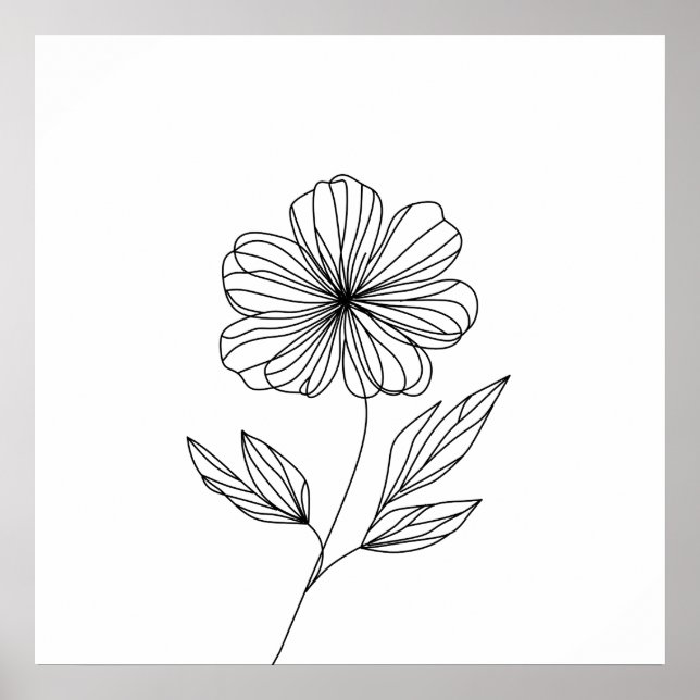 Minimalistische Blume-Linie Zeichnend Schwarz-Weiß Poster (Vorne)