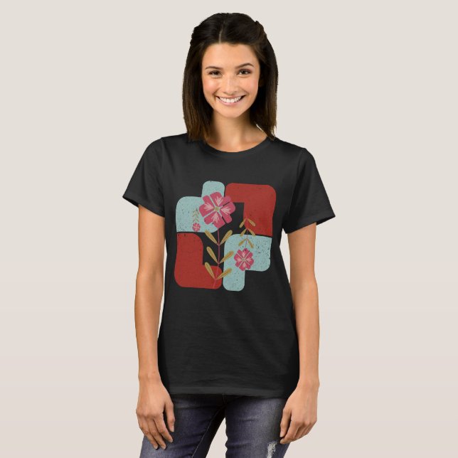 Minimalistische Blume mit farbigen Random-Formen T-Shirt (Vorne ganz)