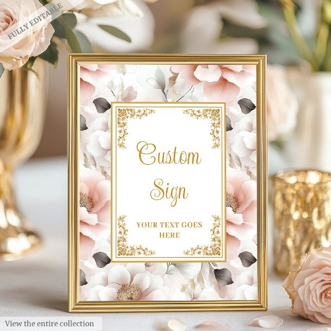 Minimalistische Blume mit Goldfarbe Poster (Minimalist blush flowers with gold modern custom Poster)