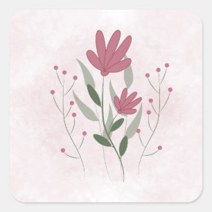 Minimalistische Blume Quadratischer Aufkleber