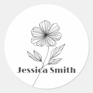 Minimalistische Blume Zeile Zeichnend individuelle Runder Aufkleber