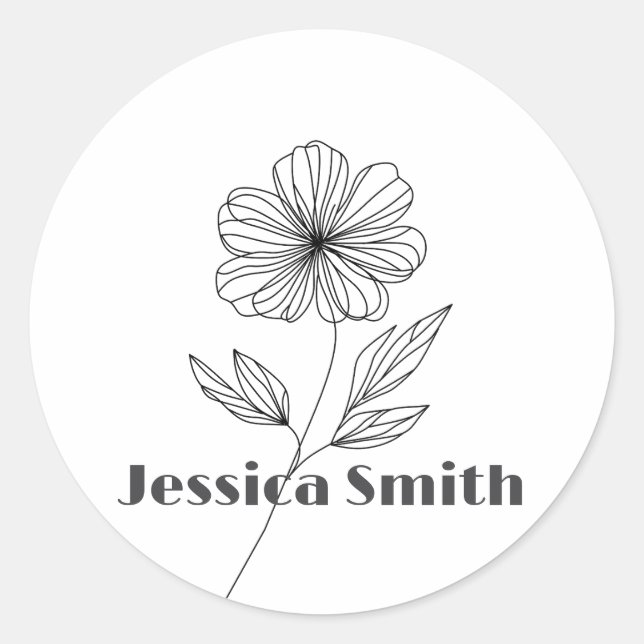 Minimalistische Blume Zeile Zeichnend individuelle Runder Aufkleber (Vorderseite)