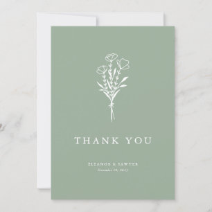 Minimalistische Blumenbouquet Sage Green Wedding Dankeskarte