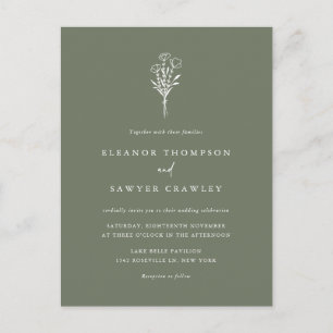 Minimalistische Blumenbouquet Taupe Grüne Hochzeit Einladungspostkarte