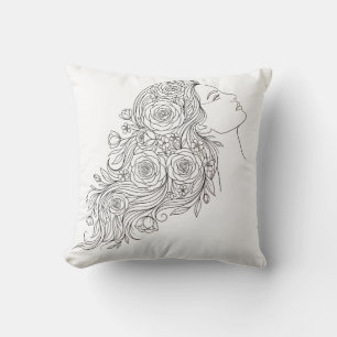 Minimalistische Blumenfrau-Linienkunst-Kissen Kissen