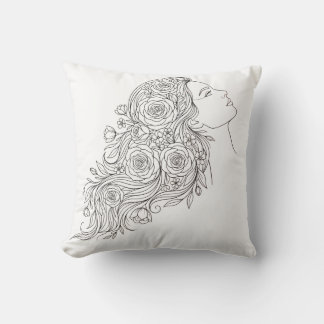 Minimalistische Blumenfrau-Linienkunst-Kissen Kissen