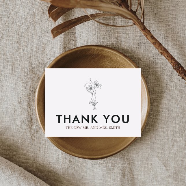 Minimalistische Blumenhochzeit Dankeskarte (Minimalist Floral Modern Wedding Thank you Card)