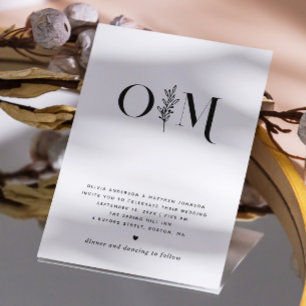 Minimalistische Blumenhochzeit   Elegantes Schwarz Einladung