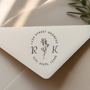 Minimalistische Blumeninitials Hochzeit Rücksendea Permastempel
