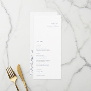 Minimalistische Blumenkarte mit blauer Platzkarte Menükarte
