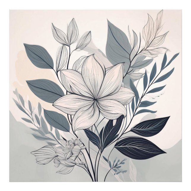 Minimalistische Blumenlinie Fotodruck (Vorne)