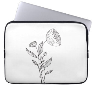 Minimalistische Blumenlinie Schwarz-Weiß Laptopschutzhülle