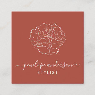 Minimalistische Blumenliniengrafik-Typografie Terr Quadratische Visitenkarte