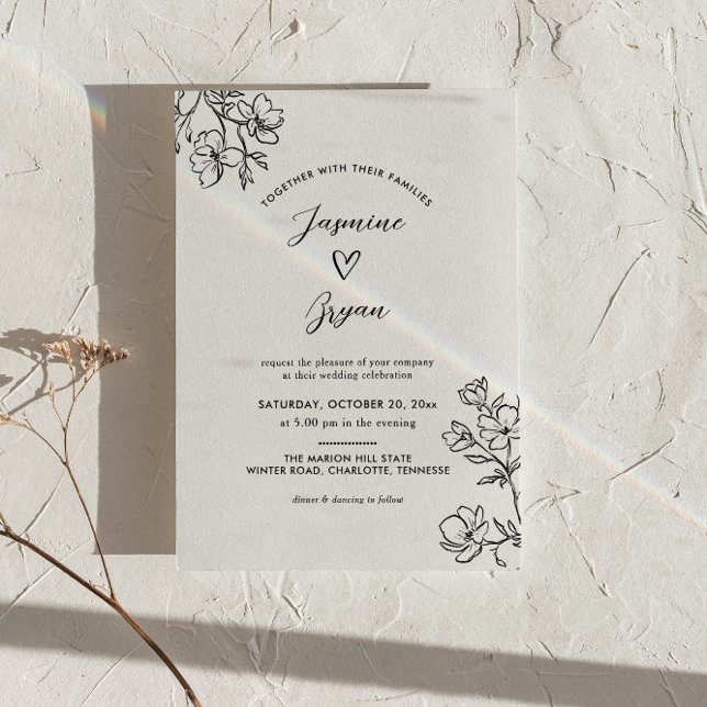 Minimalistische Blumenschrift Niedlich Heart Weddi Einladung (Von Creator hochgeladen)